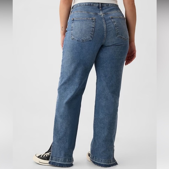 Gap sz 16 / 33 Jeans 90's Loose Mid Rise Raw Hem Distressed Hem Slit Blue Denim - Picture 2 of 7